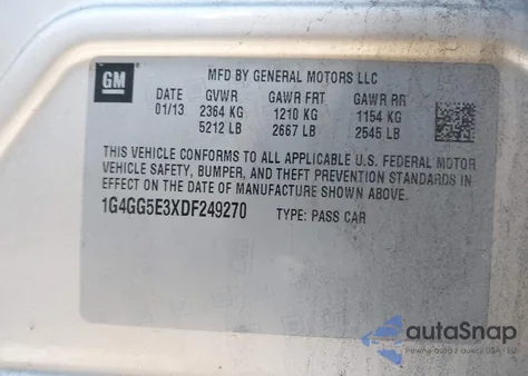 2013 Buick Lacrosse Premium 1 Group из США, поврежденный, VIN 1G4GG5E3XDF249270